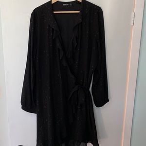 Black Wrap Dress with Ruffle Detailing